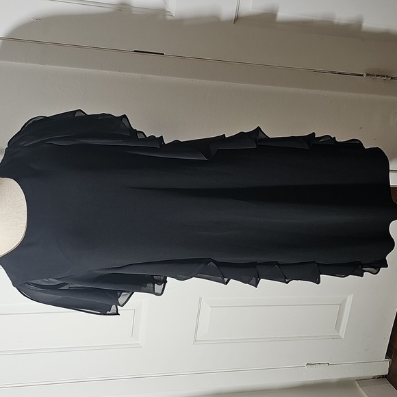 Chico's black dress. Size 1, medium 8. Easy pop over. Great for travel. Ruffle - Picture 1 of 4